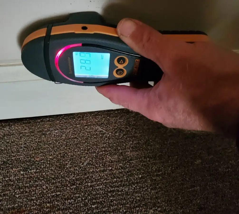 Moisture detection at baseboard during Burst Pipe Cleanup in Waterboro
